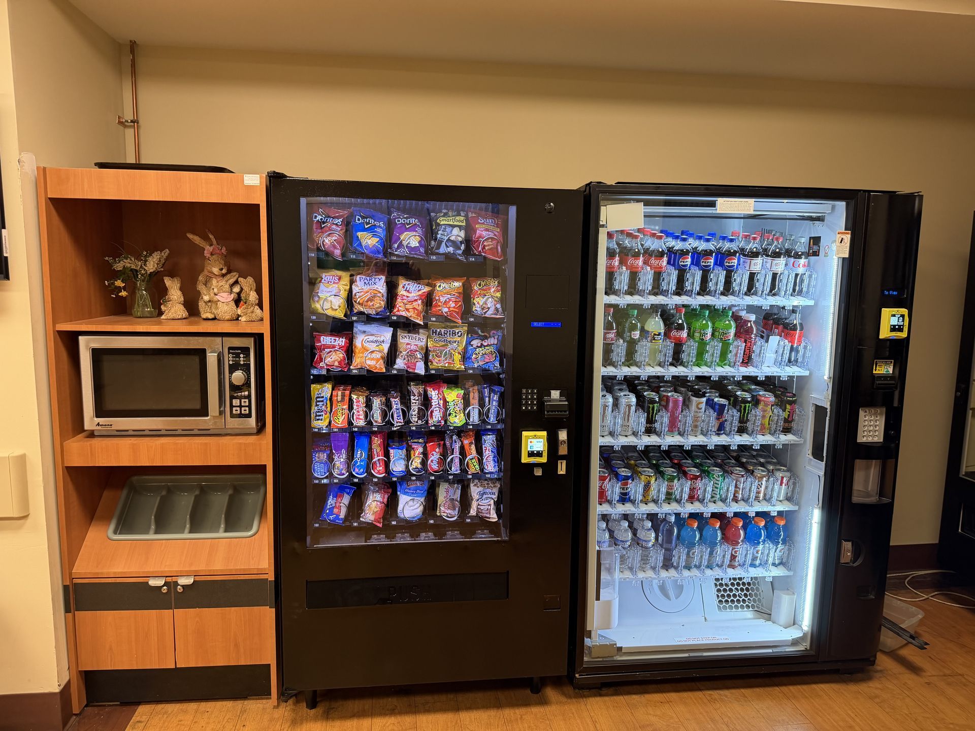 Modern HJ Vending snack and drink machines installed at a Chester County workplace.