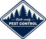 North County Pest Control logo with navy pine trees inside a diamond badge