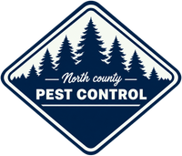 North County Pest Control logo with navy pine trees inside a diamond badge