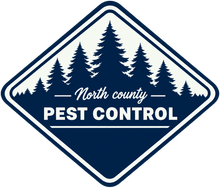 North County Pest Control logo with navy pine trees inside a diamond badge