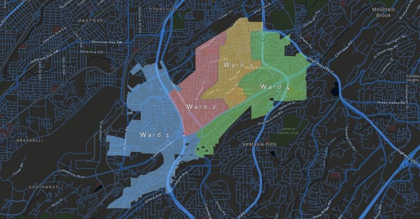 A map of the city of hartwood with a blue border