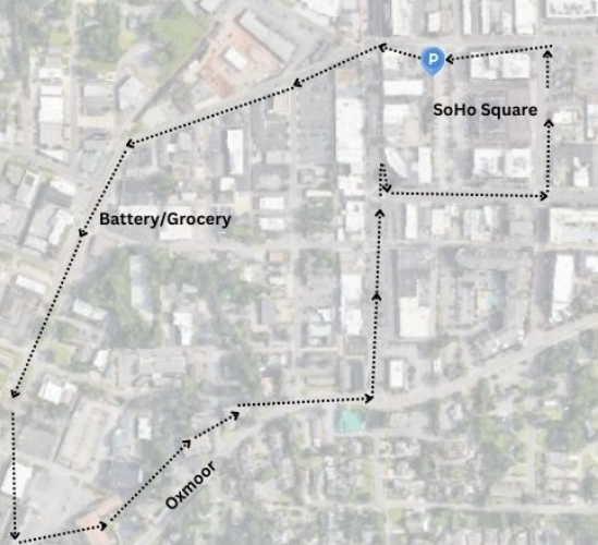 A map showing the location of soho square and battery grocery