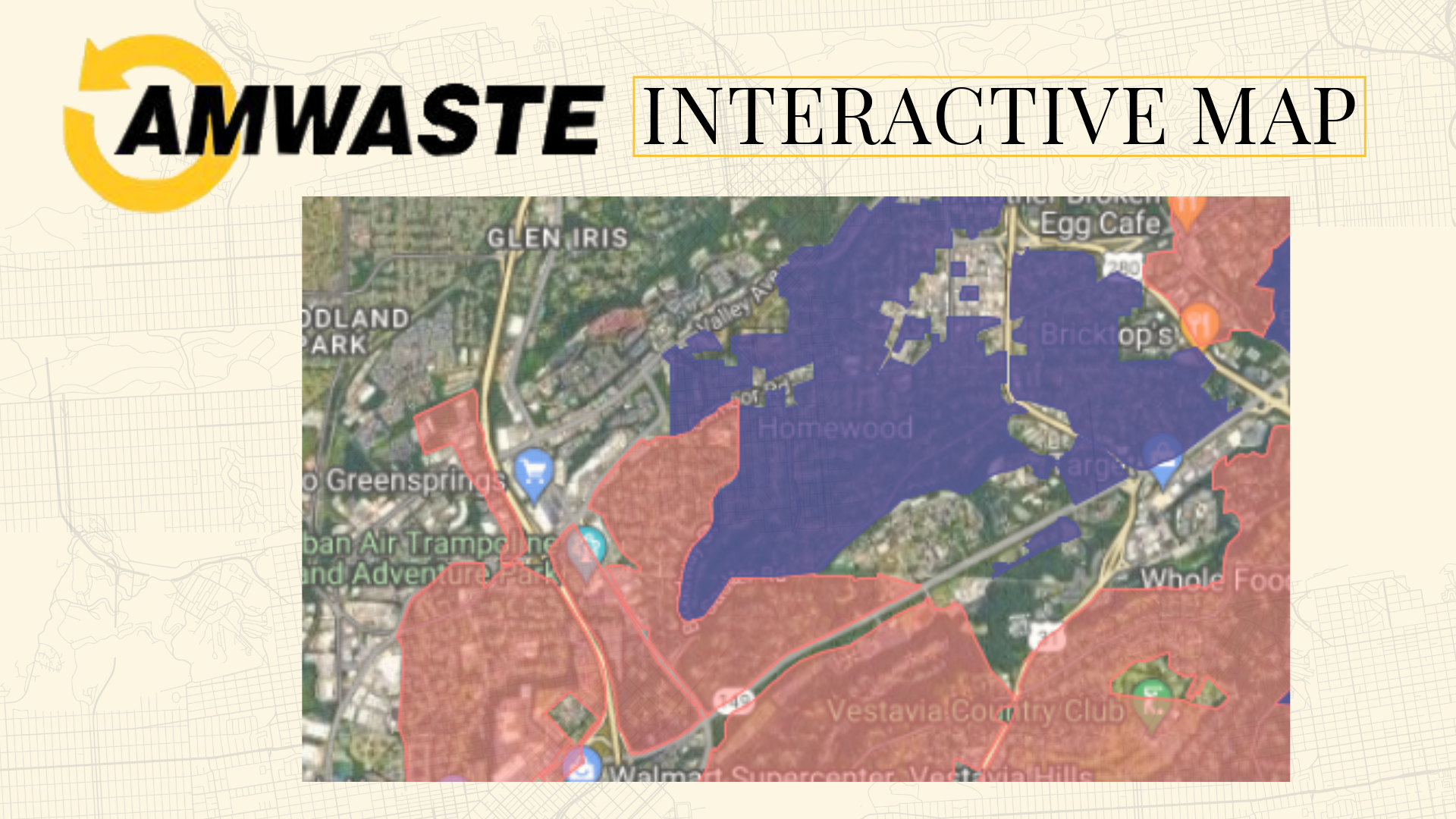 An amwaste interactive map is shown on a white background