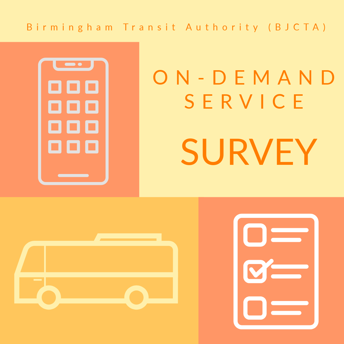 A poster for the birmingham transit authority on demand service survey