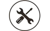 Black tools icon with crossed wrench and screwdriver inside a circle