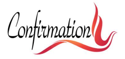 Stylized “Confirmation” text with a red swoosh logo on a white background