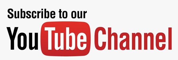Subscribe to our YouTube channel text with red YouTube logo
