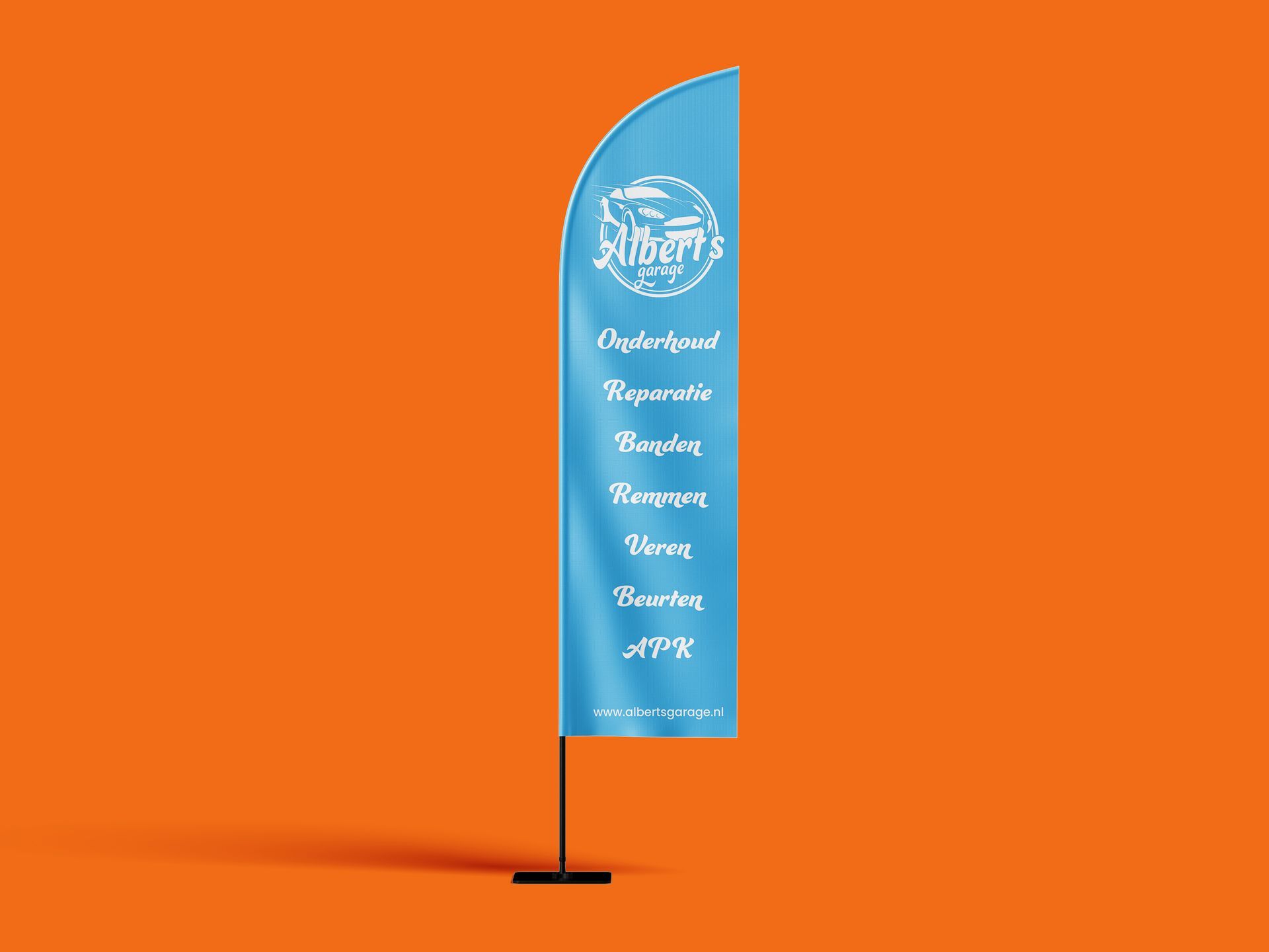 Vibe Creative reclamebureau Zeeuws-Vlaanderen case Alberts Garage ontwerp en drukwerk beachflag