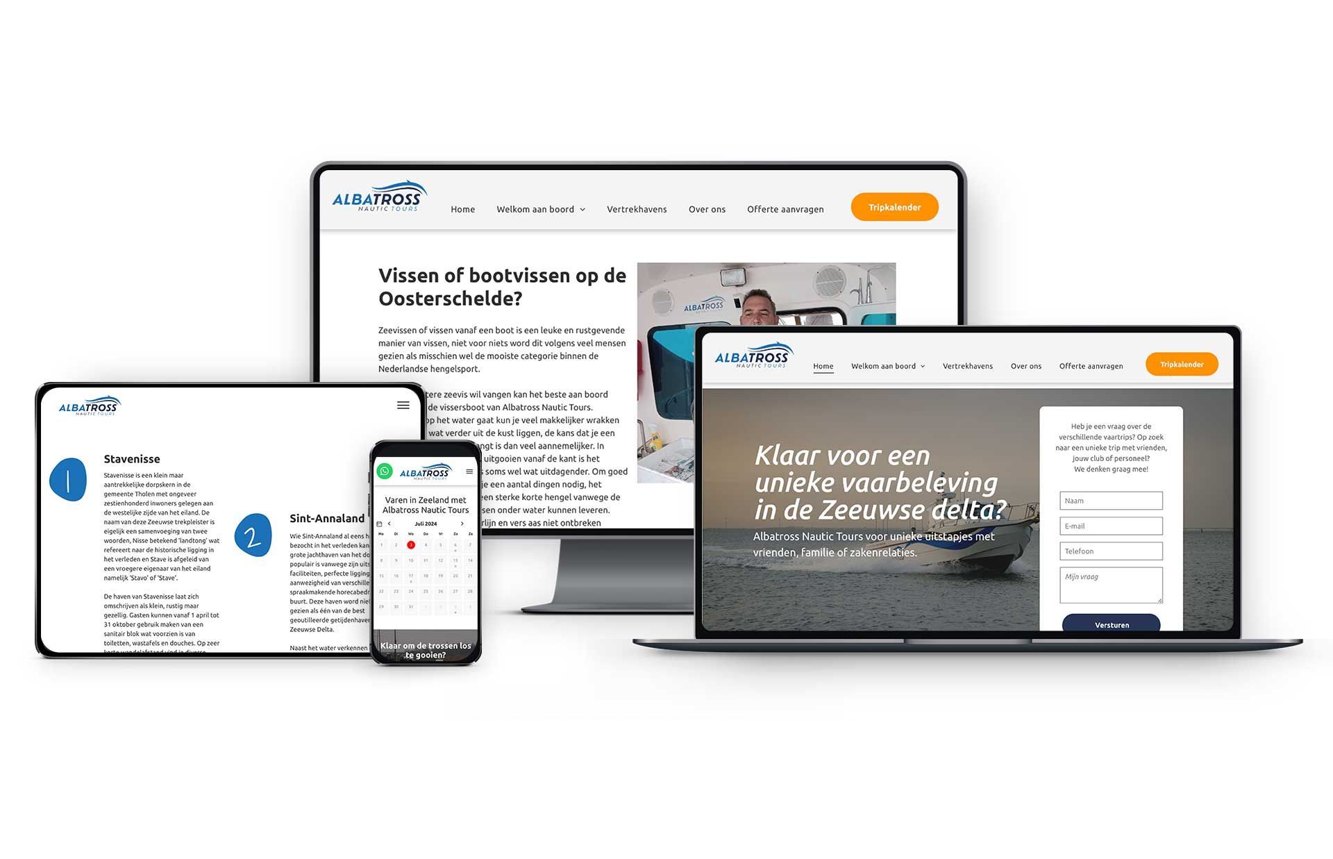 Vibe Creative case Albatross Nautic Tours website op desktop, laptop, tablet en mobiel