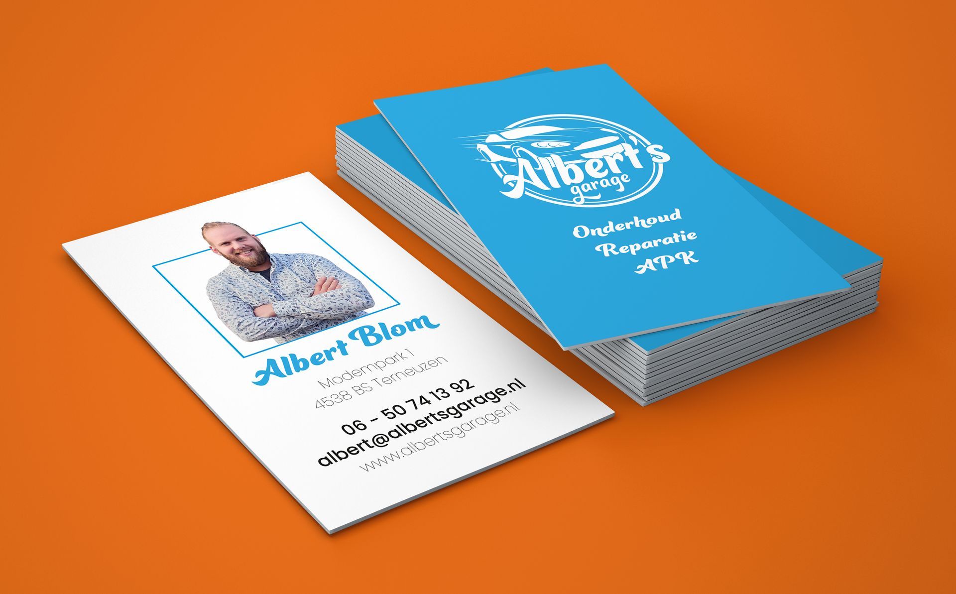 Vibe Creative case reclamebureau Zeeuws-Vlaanderen Alberts Garage ontwerp en drukwerk visitekaartjes