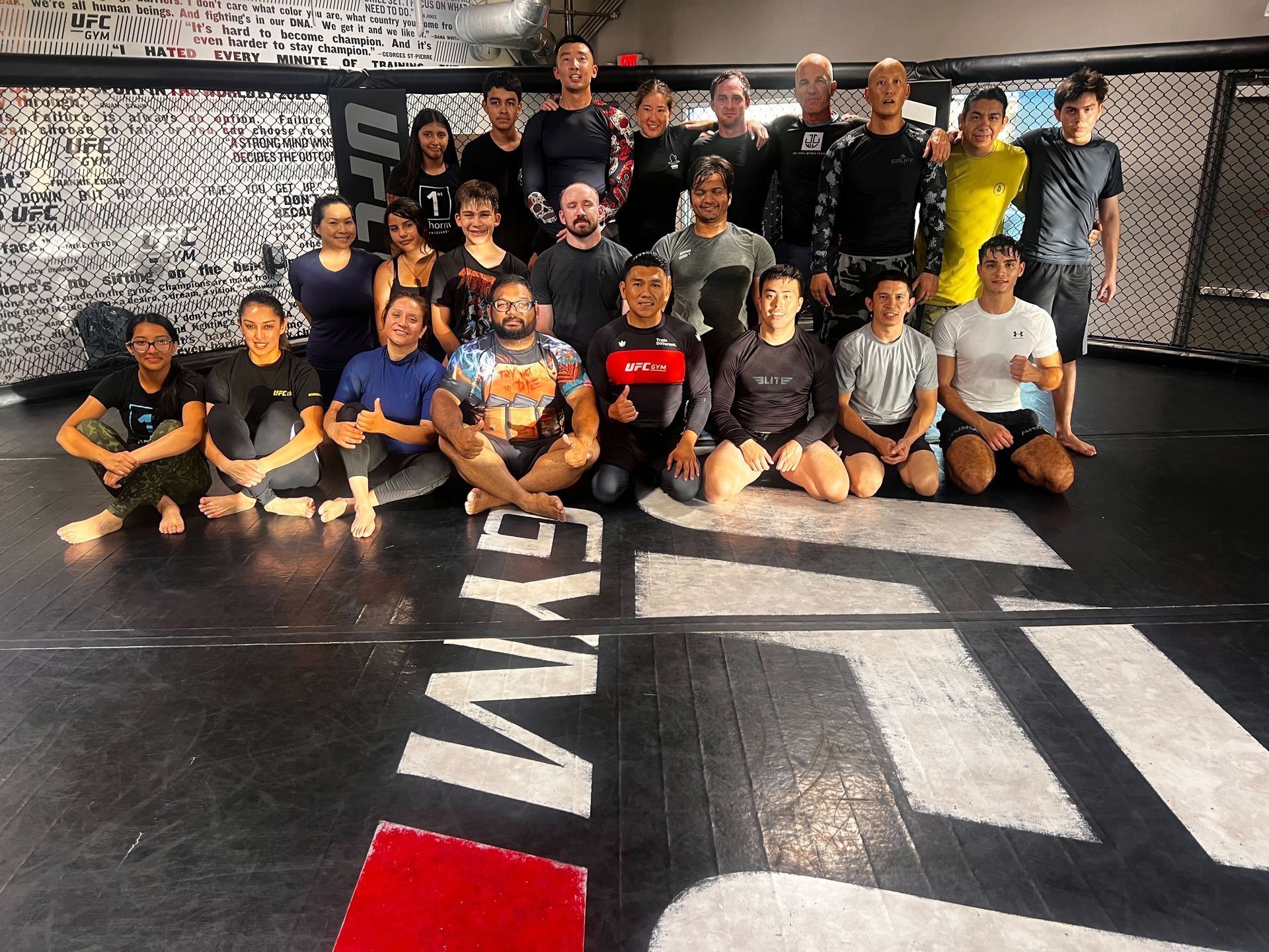 Adult students drilling Jiu-Jitsu techniques at Almighty Jiu-Jitsu in Huntington Beach, CA.