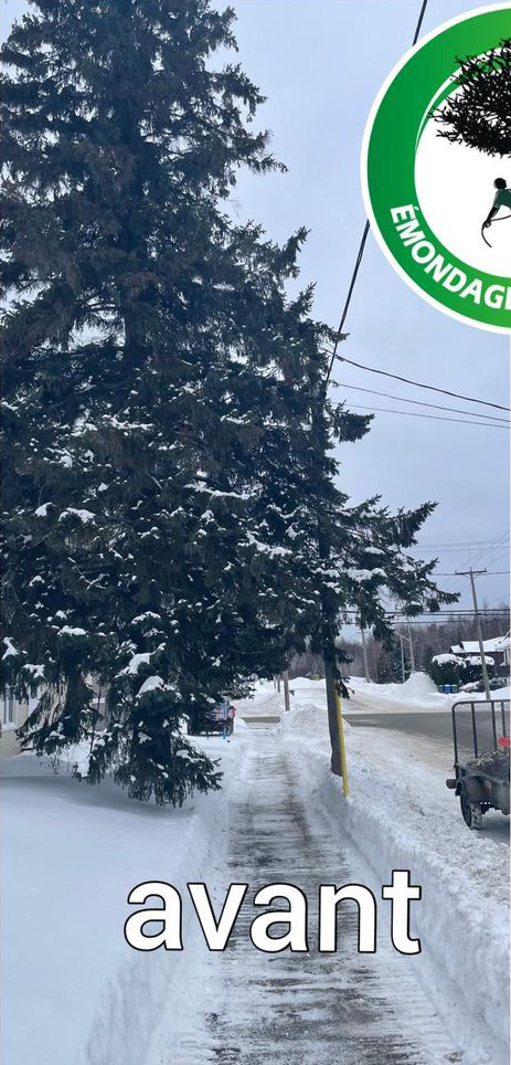 Un trottoir enneigé avec un panneau indiquant avant
