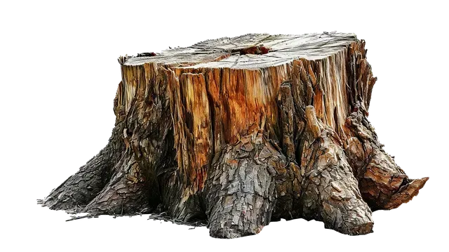 Une grande souche d'arbre sur fond blanc.