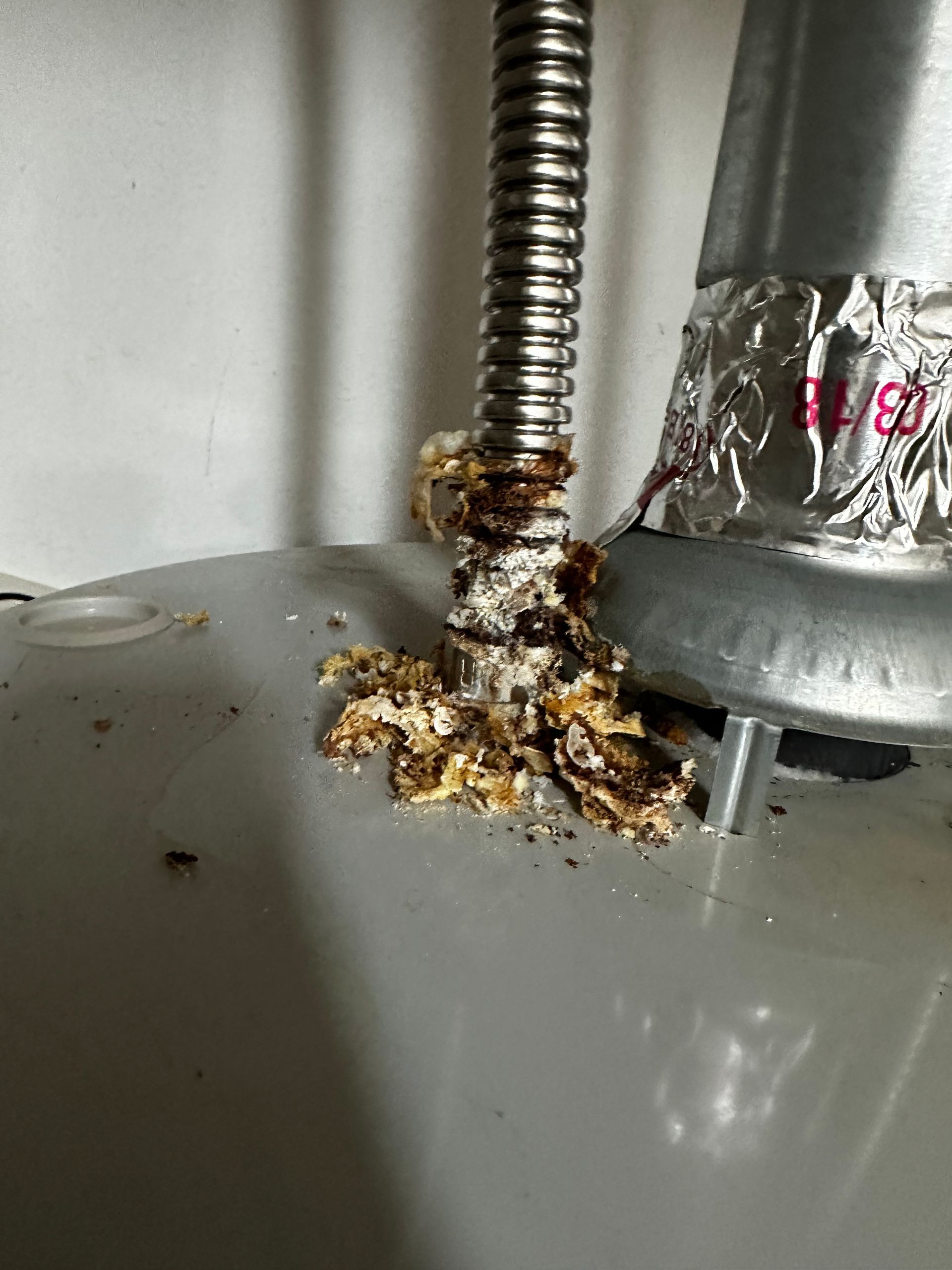 A close up of a hose with a lot of rust on it.