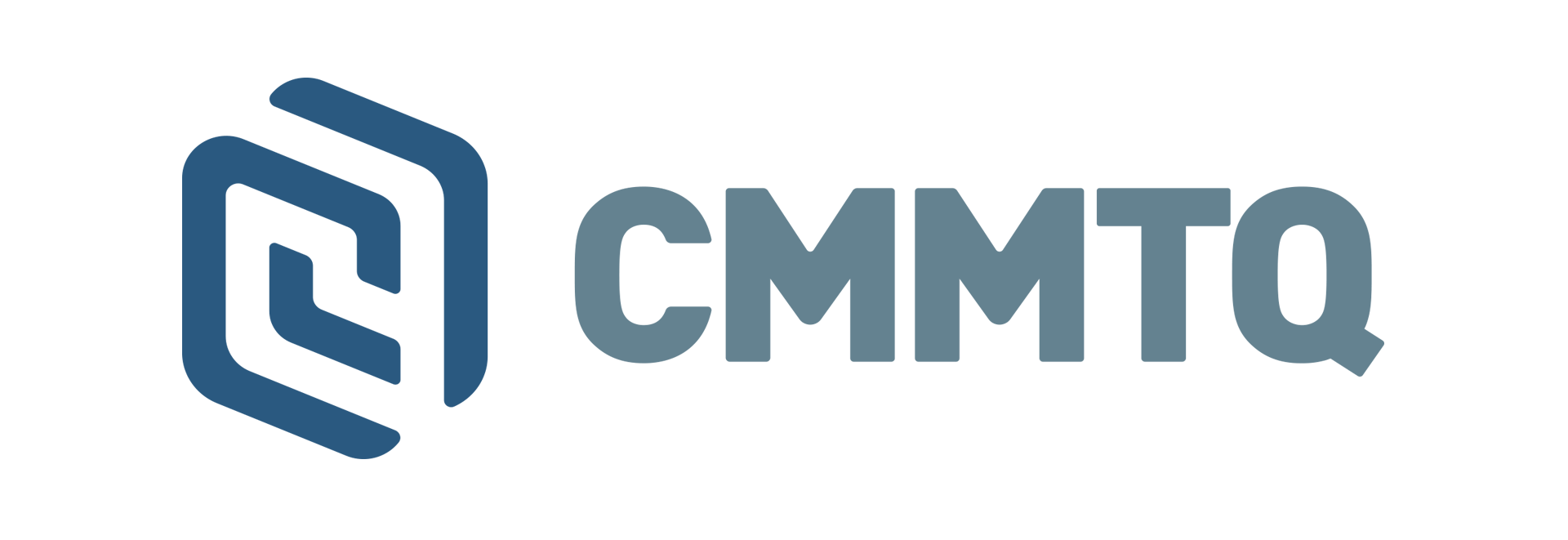 Le logo cmmtq est bleu et blanc sur fond blanc.