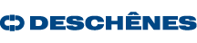Un logo bleu et blanc pour deschenes sur fond blanc