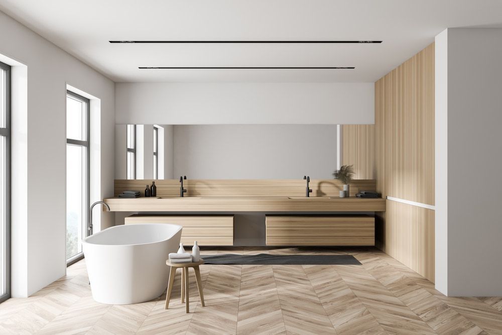 Modern Bathroom With A White Tub — Dimond J Carpentry in Maroochydore, QLD