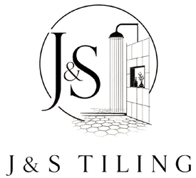 J&S Tiling logo with black lettering and a shower/tile illustration above the company name
