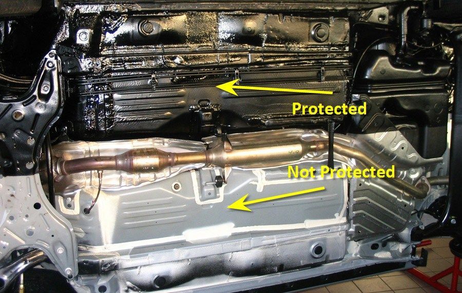 The underside of a car with the words protected and not protected