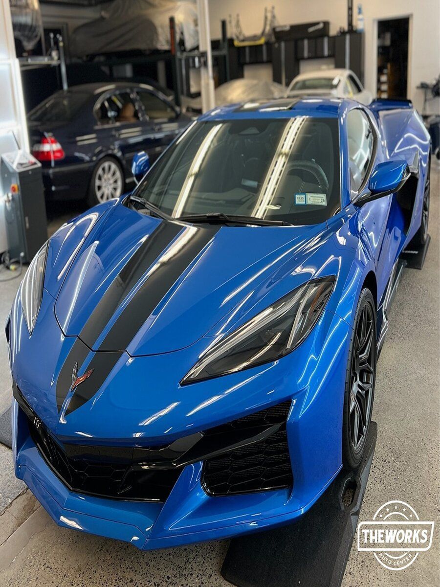 blue shiny car with ceramic coating