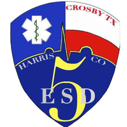 Emblem for Harris County ESD 5 in Crosby, TX, featuring a blue shield, a Star of Life, and the number 5.