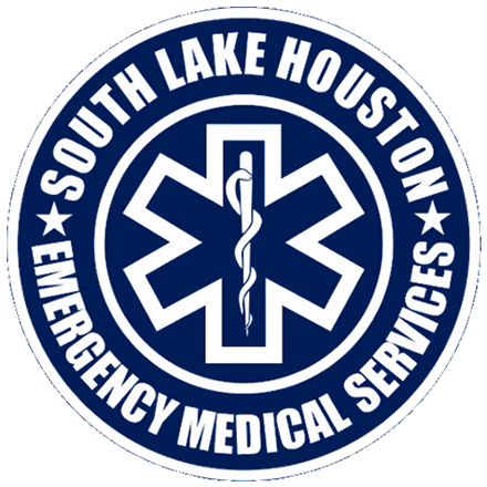 Blue circular logo for South Lake Houston Emergency Medical Services featuring a white Star of Life symbol.