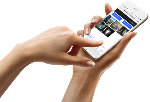 A person is holding a cell phone in their hands.