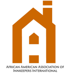 White letter A in the shape of an inn on an orange background