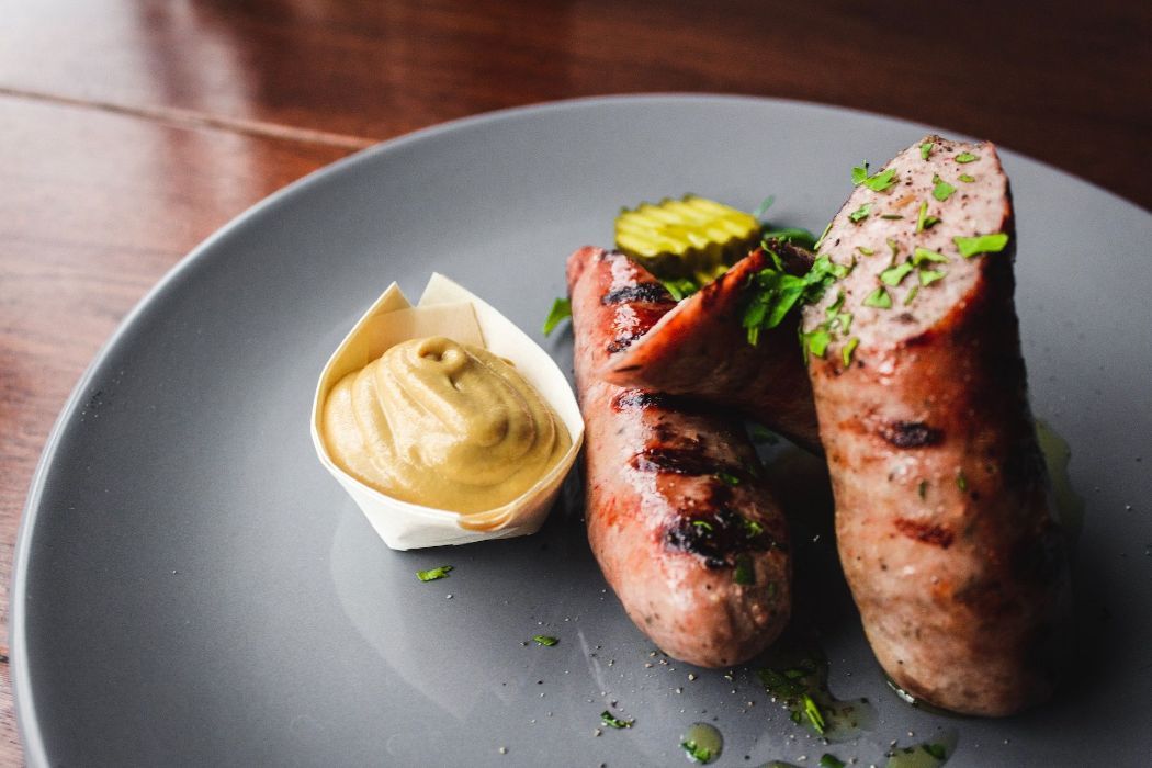 German sausage with dipping sauce