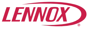 A red and white lennox logo on a white background