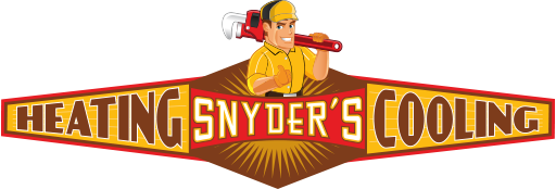 The logo for snyder 's cooling shows a man holding a wrench.