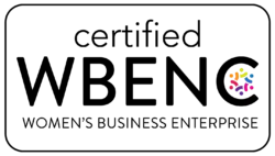 A certified wbenc women 's business enterprise logo on a white background.
