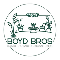 Boyd Bros logo with line-art garden tools, potted plants, and “Handling your outdoor needs” text