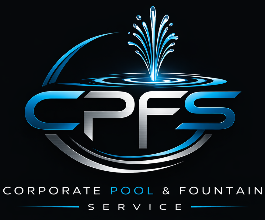 Pool Specialist Inc. The logo for corporate pool and fountain services shows a drop of water.