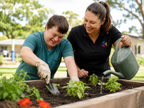 Image representing Mental health Support Workers in Melbourne, support worker with participant gardening