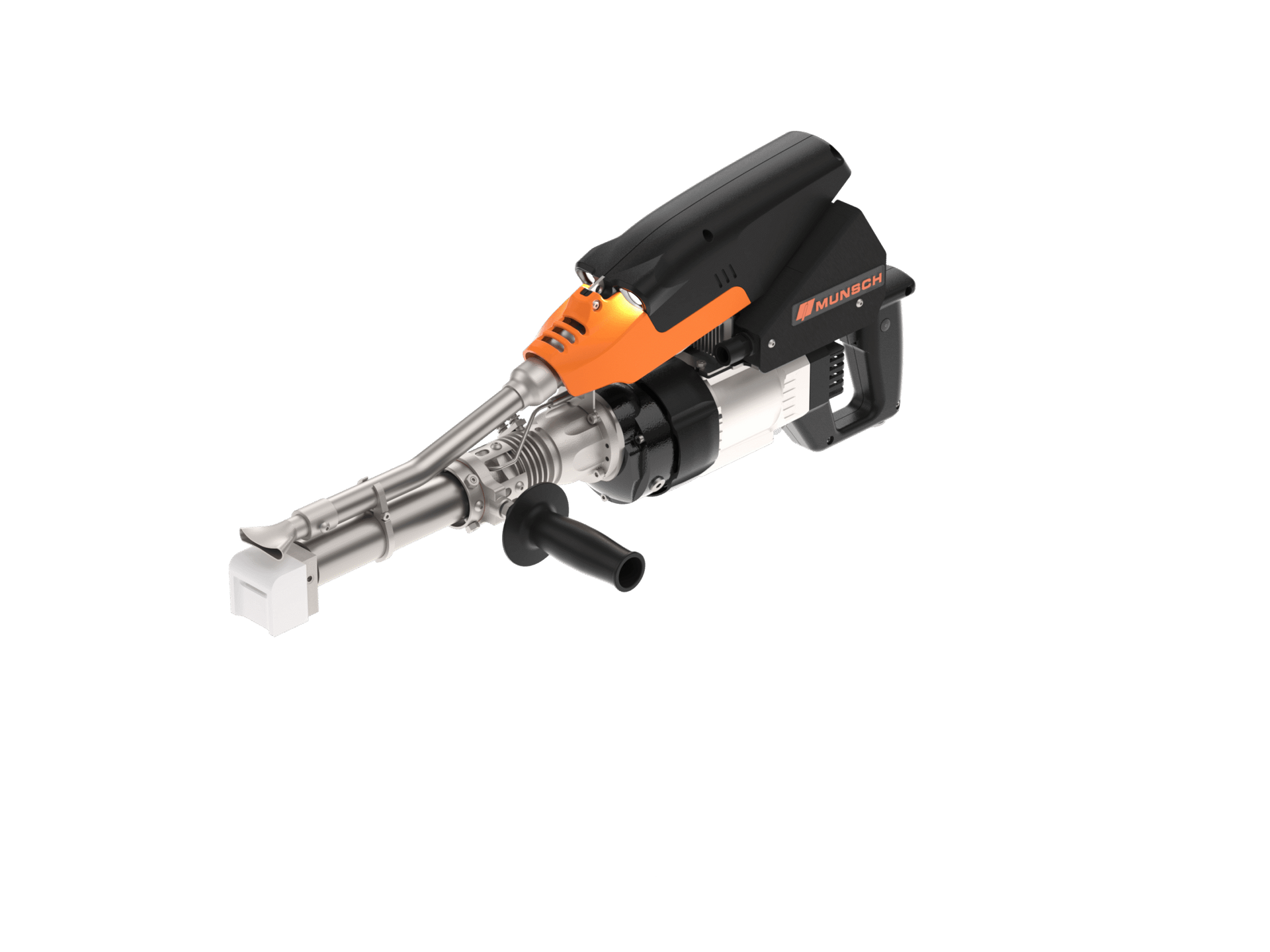 Herramienta de soldadura portátil de color naranja y negro.