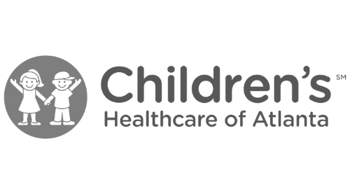 The children 's healthcare of atlanta logo is black and white.
