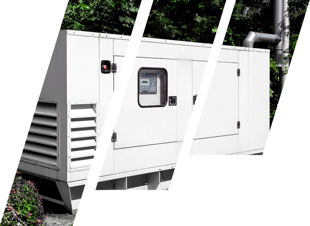 A white generator is sitting in the middle of the trees.