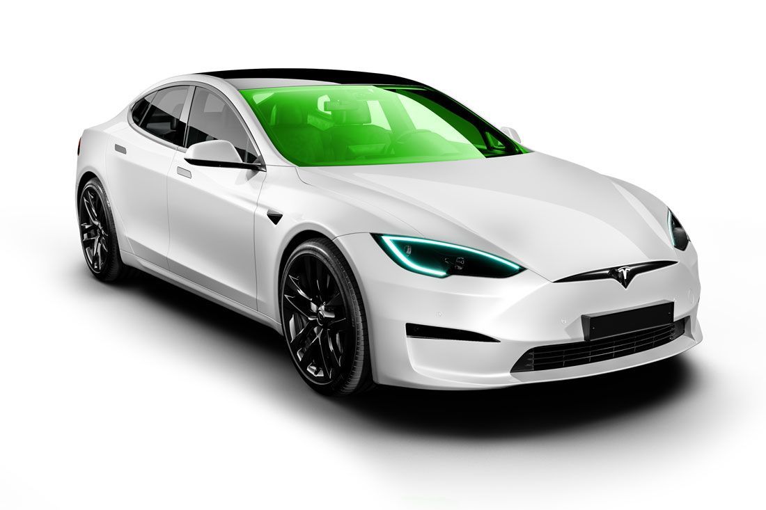 A white tesla model s with the words xpel prime xr above it