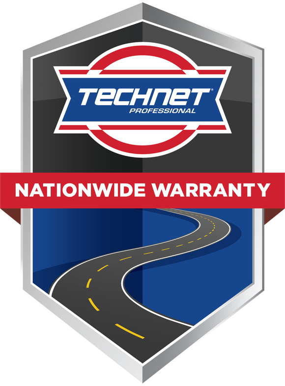 TechNet Nationwide Warranty logo with a road graphic on a blue and silver shield