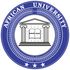 American University seal in blue and white, featuring an open book and classical columns.