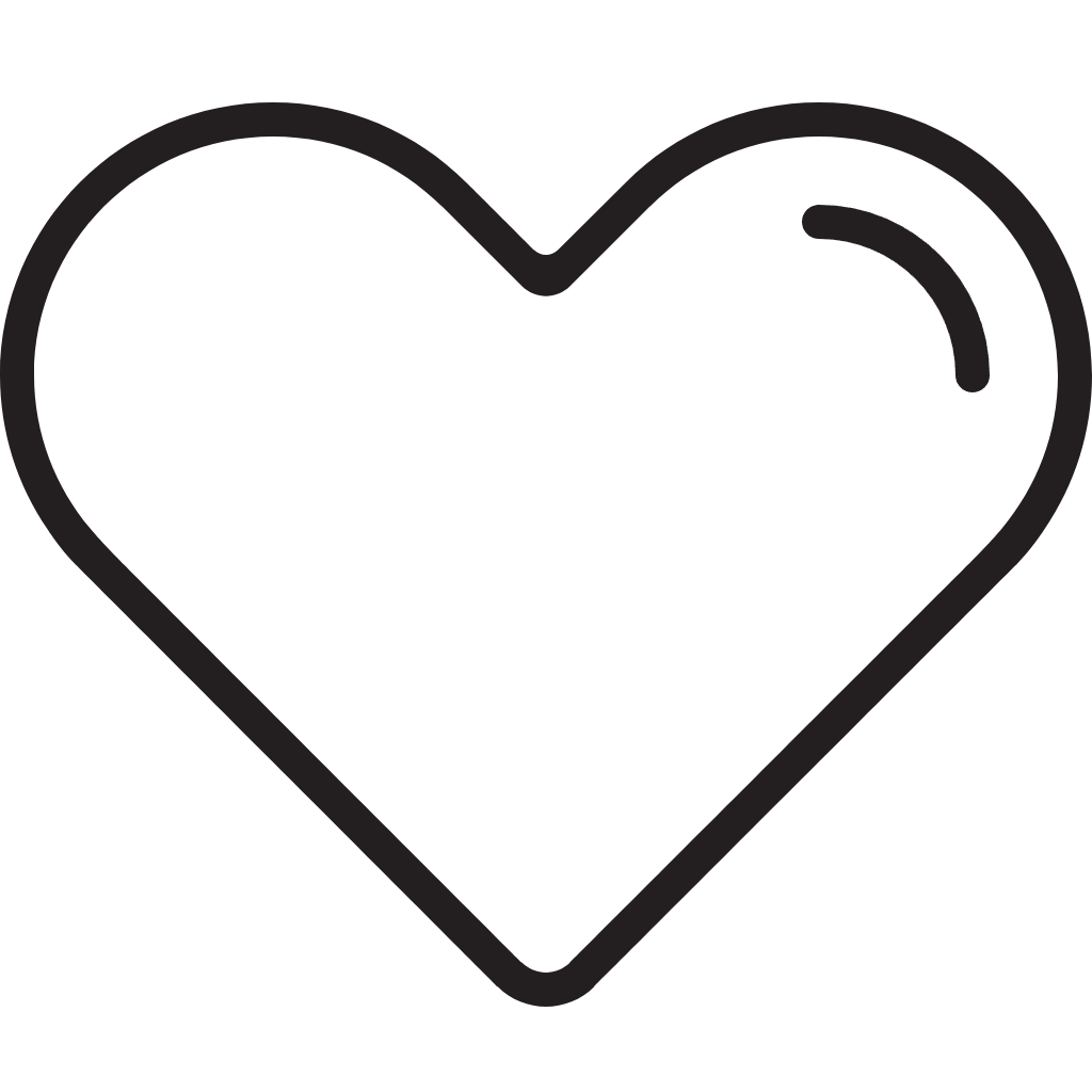 Outlined heart icon with a small curved highlight in the upper right