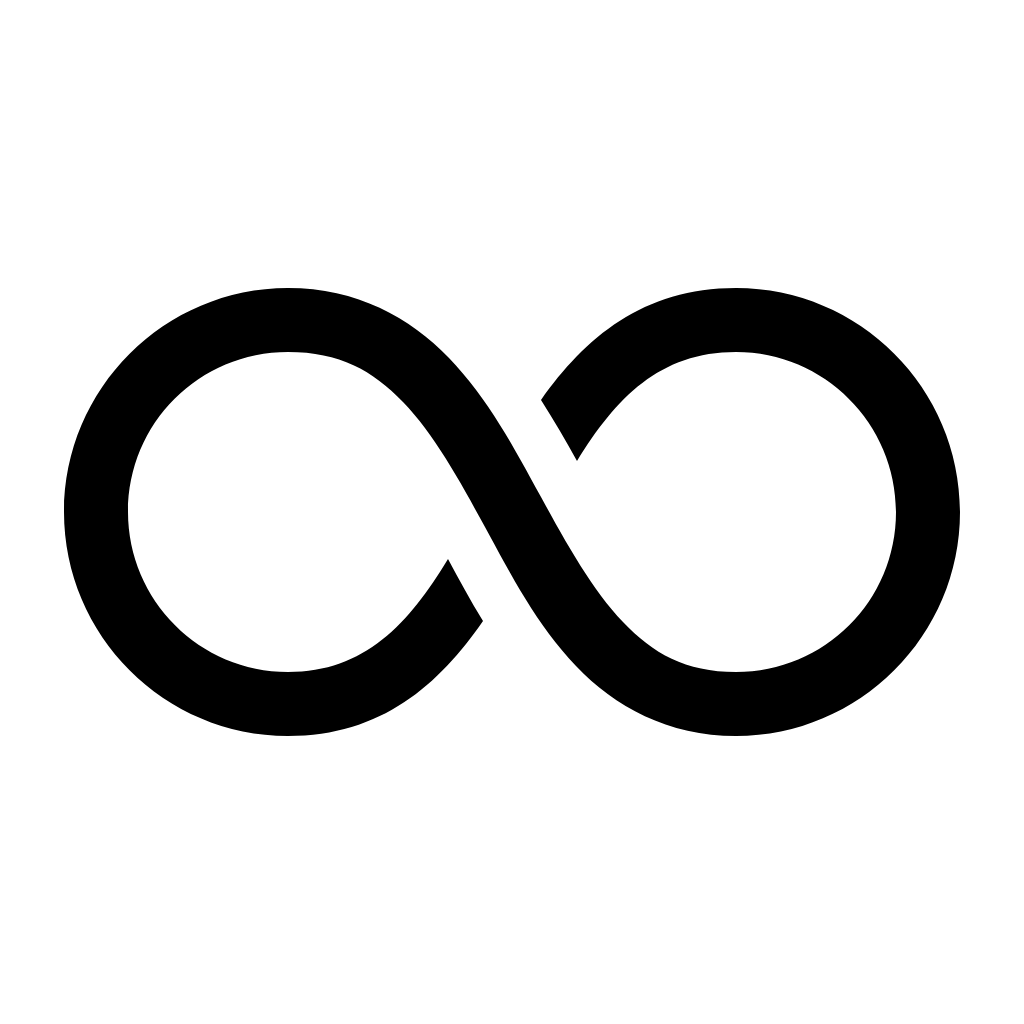 Black infinity symbol on a white background