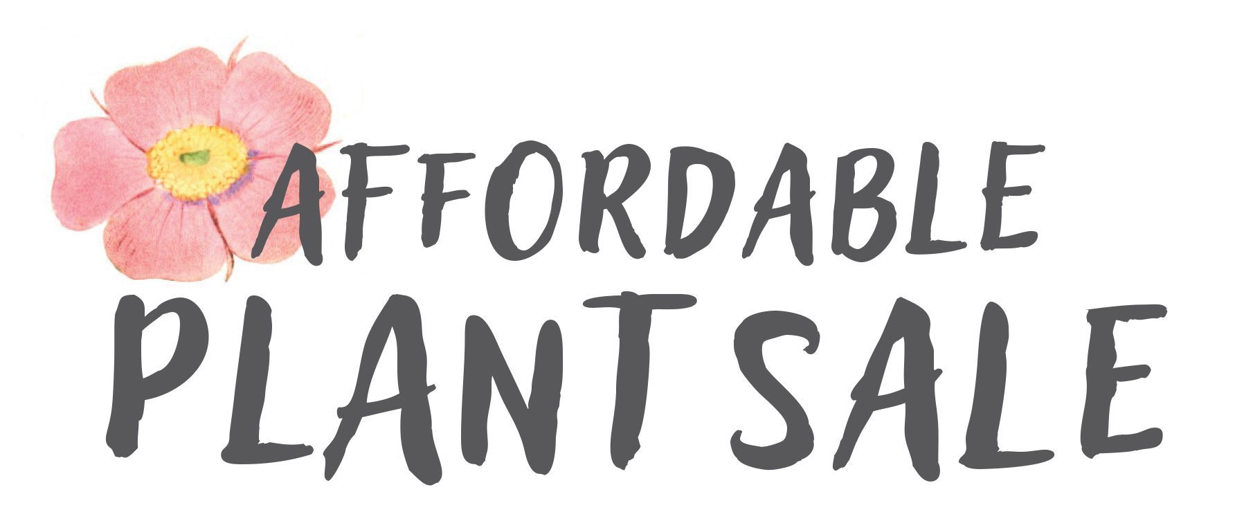 A logo for a affordable plant sale with a pink flower.