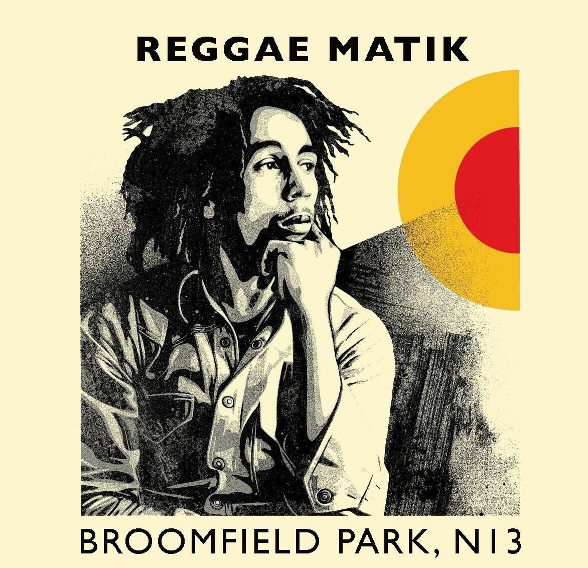 A poster for reggae matik shows a man with dreadlocks
