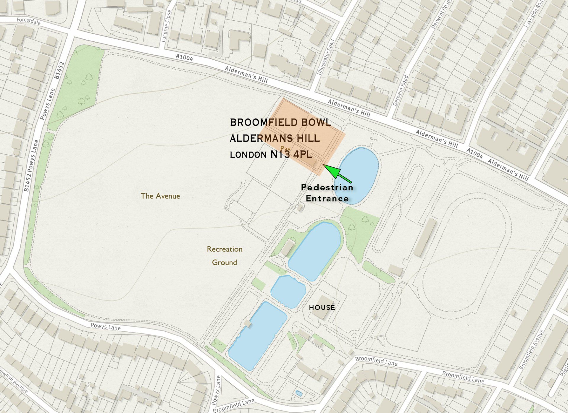 A map of a park with a lake in the middle of it.