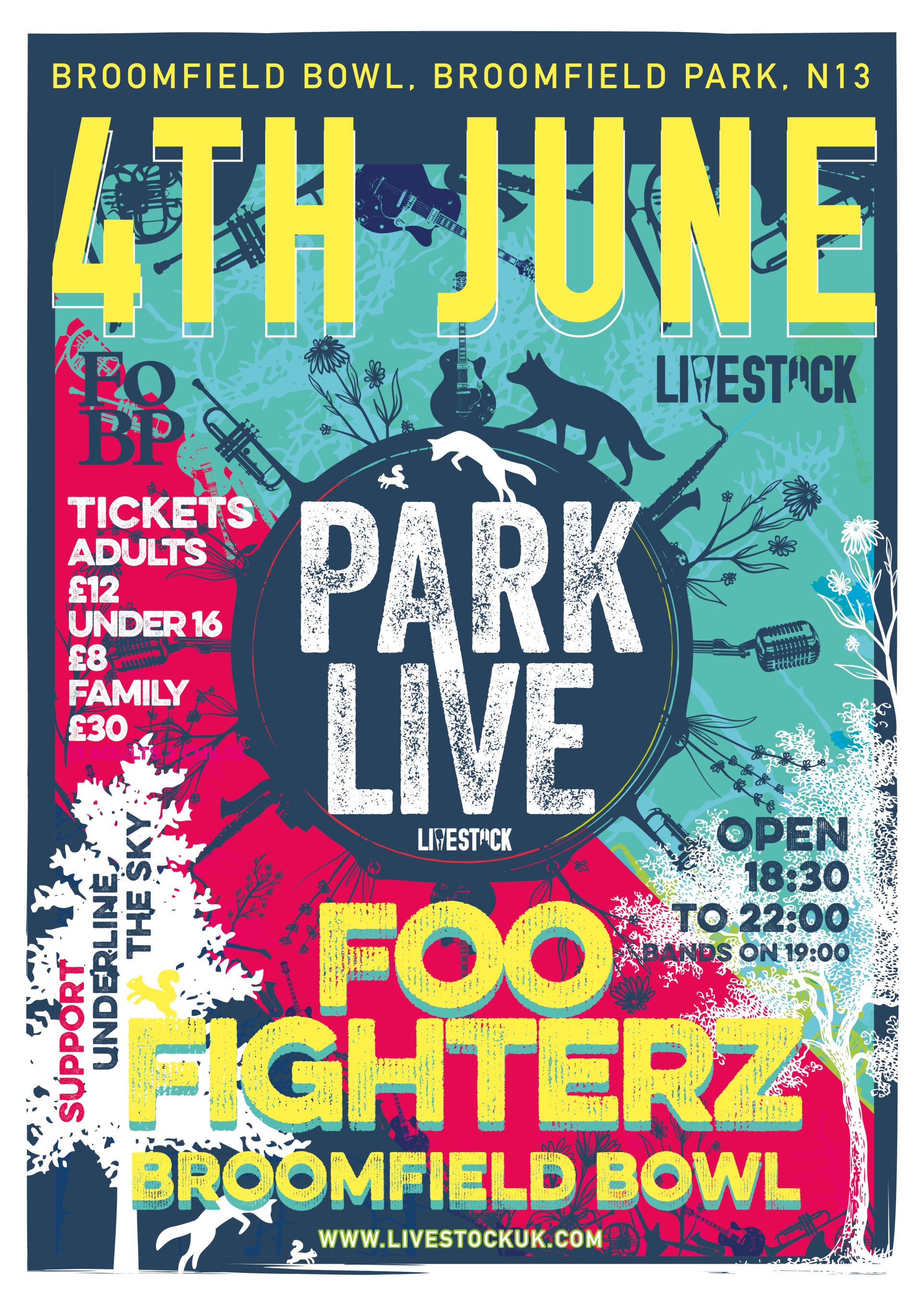 A poster for foo fighterz at the broomfield bowl