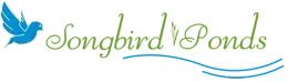 Blue bird logo with "Songbird Ponds" in green, underlined with blue wavy lines.