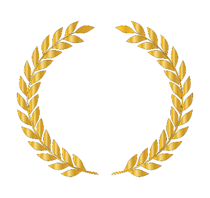 A gold laurel wreath on a white background.
