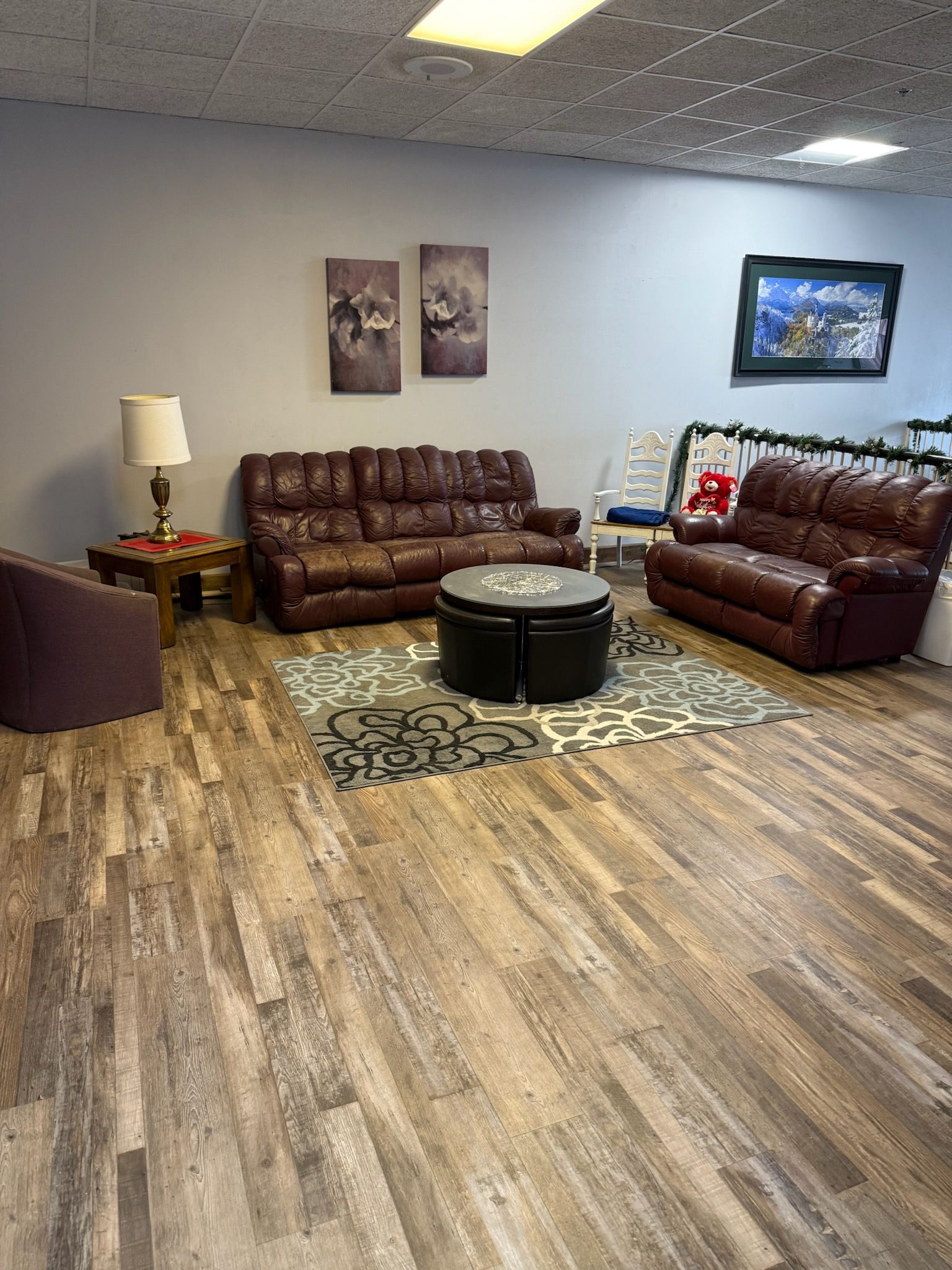 A living room filled with furniture and a coffee table.